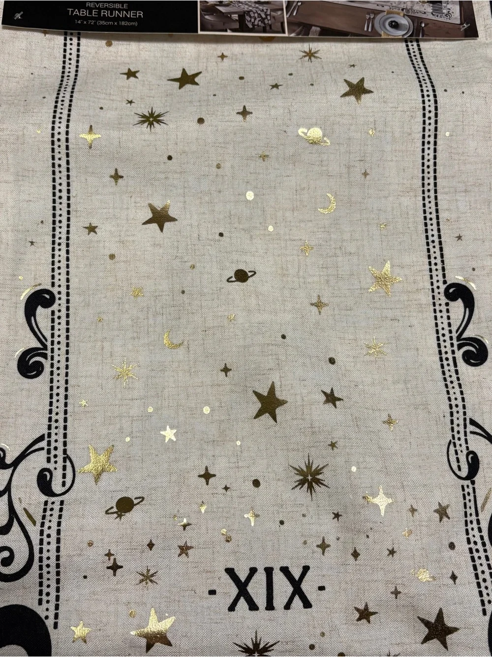 Rachel Zoe Black & Gold Celestial Tarot Table Runner